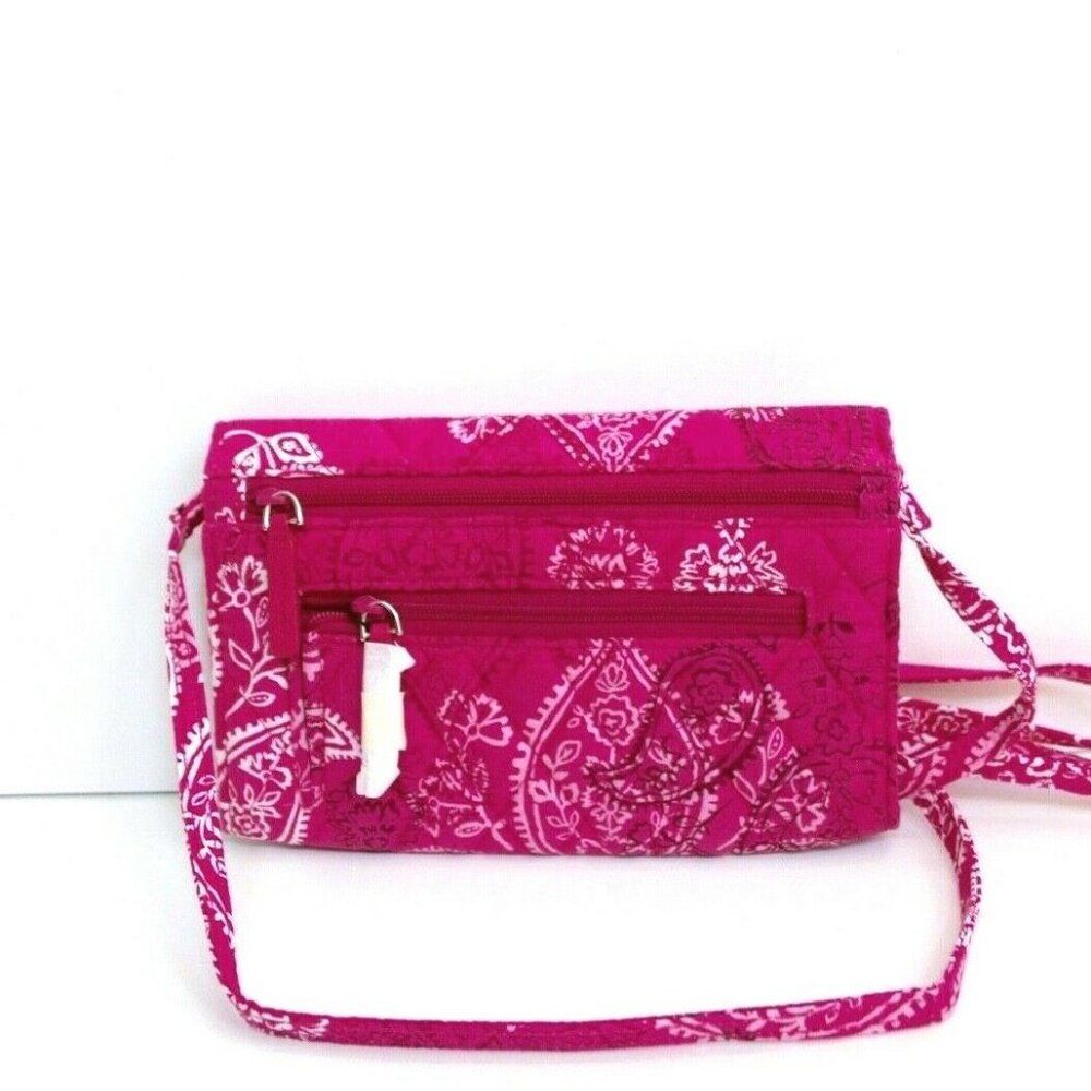 Vera Bradley Pink Stamped Paisley Crossbody Strap Wallet Bag - Picture 2 of 7